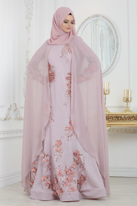 Evening Dresses - Dusty Rose Hijab Evening Dress 110GK