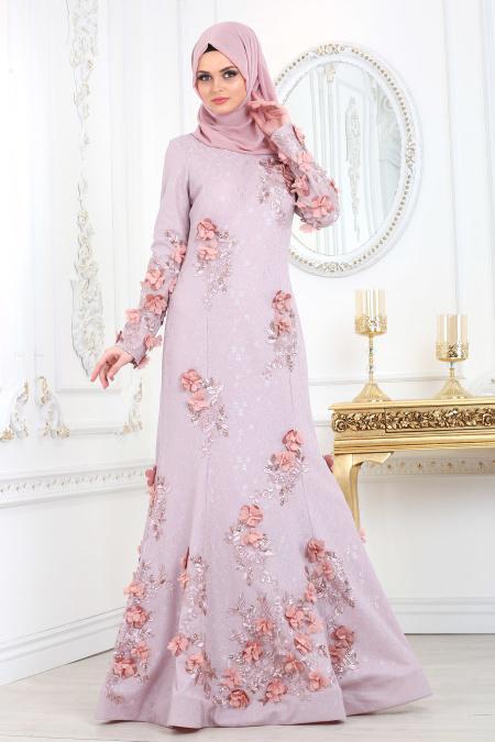 Evening Dresses - Dusty Rose Hijab Evening Dress 110GK - 2