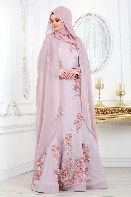 Evening Dresses - Dusty Rose Hijab Evening Dress 110GK - 3