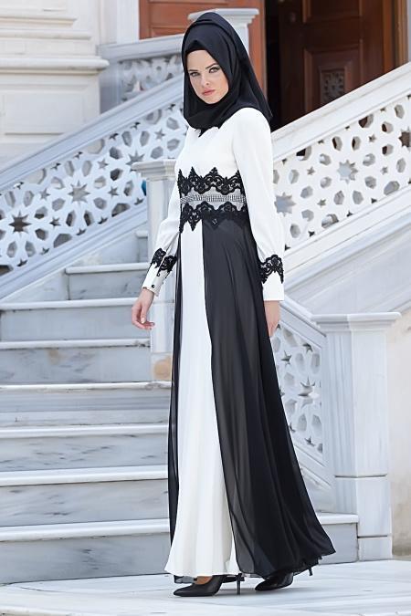 Evening Dresses - Ecru Hijab Dress 2076E - 2
