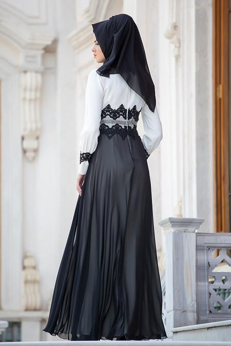 Evening Dresses - Ecru Hijab Dress 2076E - 3