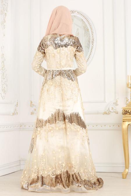 Evening Dresses - Ecru Hijab Dress 2120E - 3