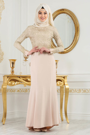 Evening Dresses - Ecru Hijab Dress 2165E - Thumbnail