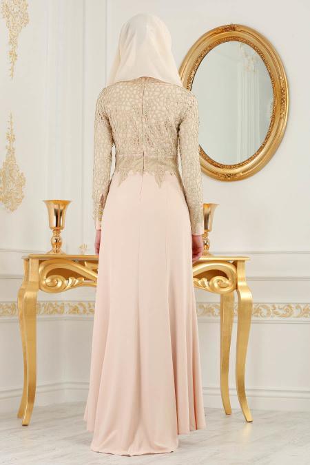 Evening Dresses - Ecru Hijab Dress 2165E - 3