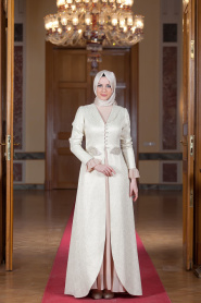 Evening Dresses - Ecru Hijab Dress 2225E - Thumbnail