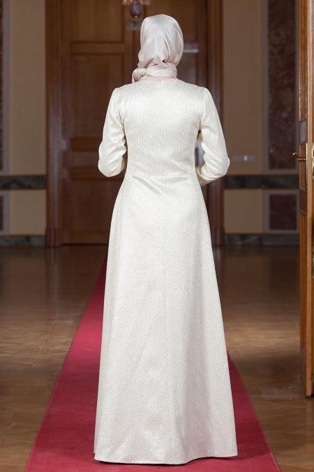 Evening Dresses - Ecru Hijab Dress 2225E - 5