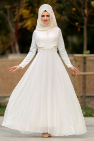 Evening Dresses - Ecru Hijab Dress 3607E - Thumbnail