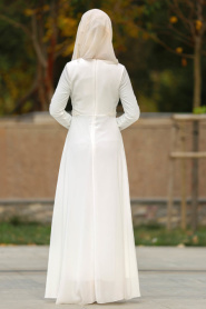 Evening Dresses - Ecru Hijab Dress 3607E - Thumbnail