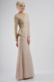 Evening Dresses - Ecru Hijab Dress 3616E - Thumbnail