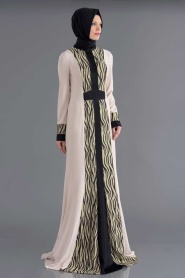 Evening Dresses - Ecru Hijab Dress 3901E - Thumbnail