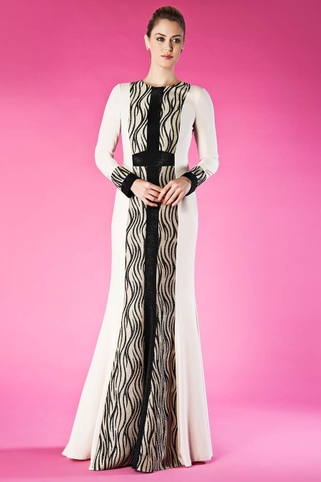 Evening Dresses - Ecru Hijab Dress 3901E
