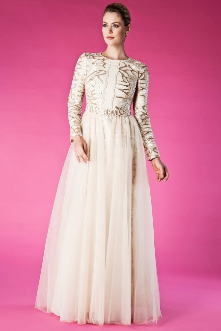 Evening Dresses - Ecru Hijab Dress 3921E