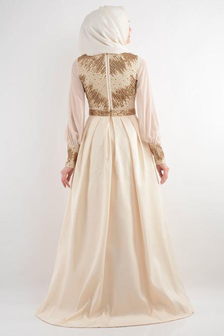 Evening Dresses - Ecru Hijab Dress 3955E - 4
