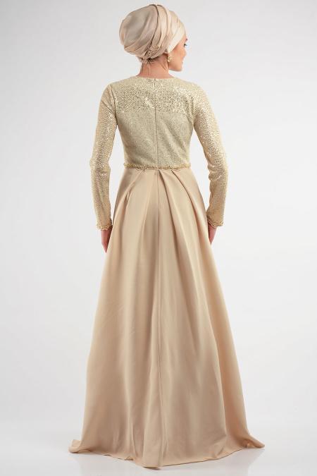 Evening Dresses - Ecru Hijab Dress 4009E - 4