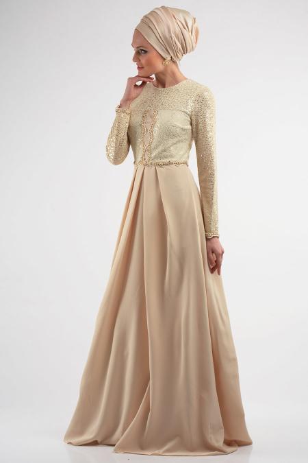 Evening Dresses - Ecru Hijab Dress 4009E - 3