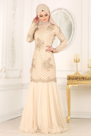 Evening Dresses - Ecru Hijab Dress 4175E - Thumbnail