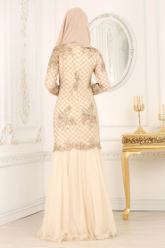 Evening Dresses - Ecru Hijab Dress 4175E - Thumbnail