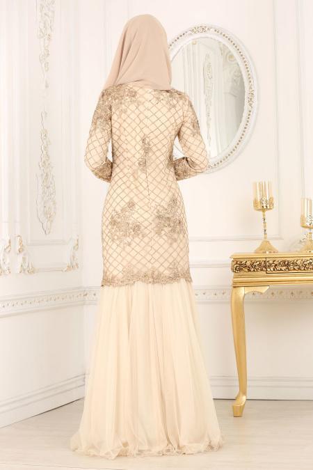 Evening Dresses - Ecru Hijab Dress 4175E - 3