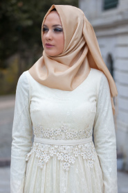 Evening Dresses - Ecru Hijab Dress 4178E - Thumbnail