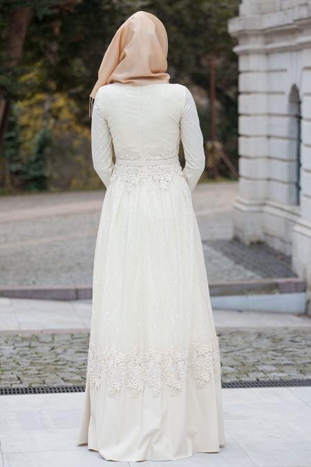 Evening Dresses - Ecru Hijab Dress 4178E - 4
