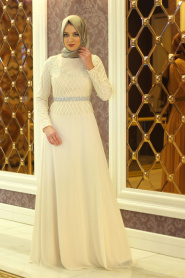 Evening Dresses - Ecru Hijab Dress 4200E - Thumbnail