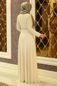 Evening Dresses - Ecru Hijab Dress 4200E - Thumbnail