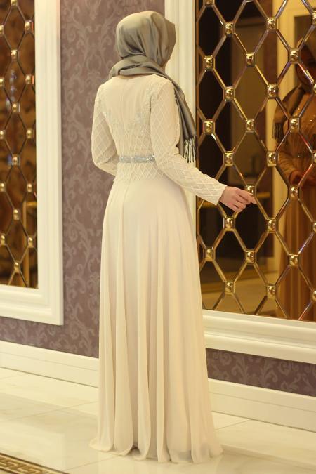 Evening Dresses - Ecru Hijab Dress 4200E - 3