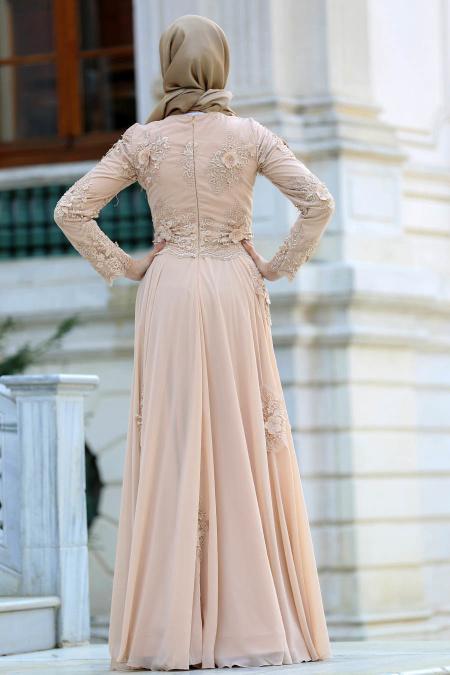 Evening Dresses - Ecru Hijab Dress 4350BEJ - 3