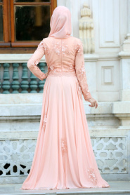 Evening Dresses - Ecru Hijab Dress 4350SMN - Thumbnail
