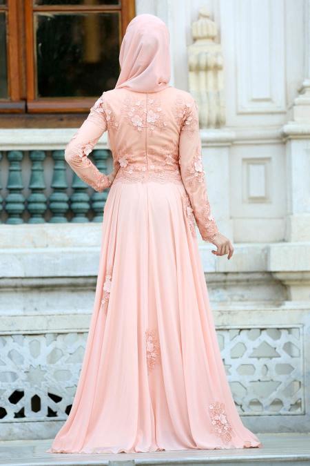 Evening Dresses - Ecru Hijab Dress 4350SMN - 2