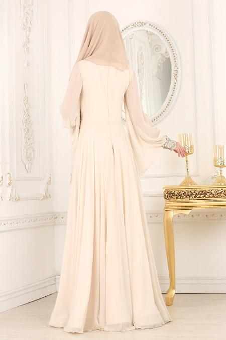 Evening Dresses - Ecru Hijab Dress 4361E - 3