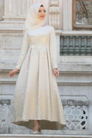 Evening Dresses - Ecru Hijab Dress 7398E - 1