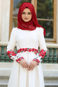 Evening Dresses - Ecru Hijab Dress 7739E - Thumbnail
