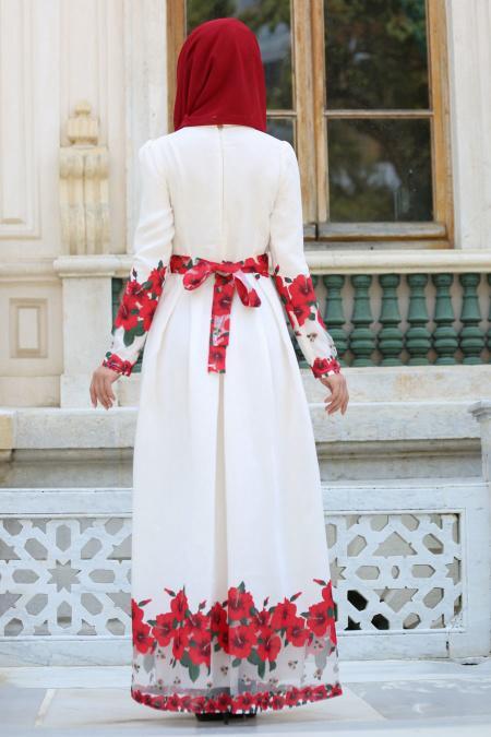 Evening Dresses - Ecru Hijab Dress 7739E - 3