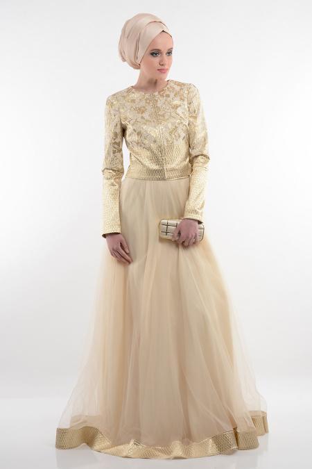 Evening Dresses - Ecru Hijab Dress 9026E - 2