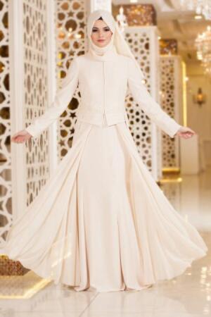 Evening Dresses - Ecru Hijab Dress 9030E - 1