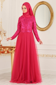 Evening Dresses - Fuchsia Evening Dress 7554F - Thumbnail