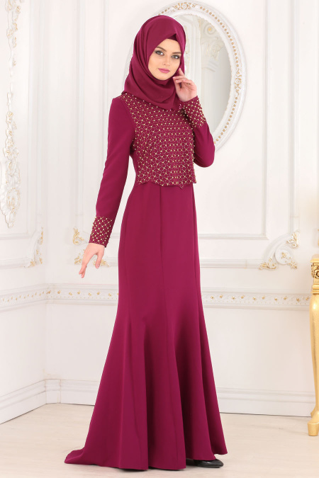 Evening Dresses - Fuchsia Hijab Dress 20020F