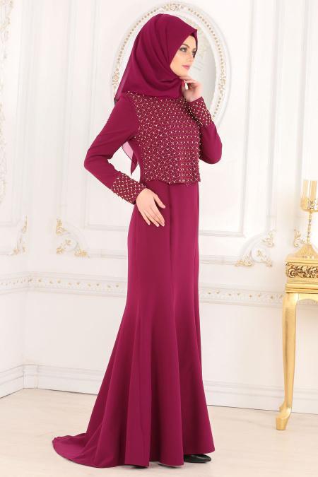 Evening Dresses - Fuchsia Hijab Dress 20020F - 2