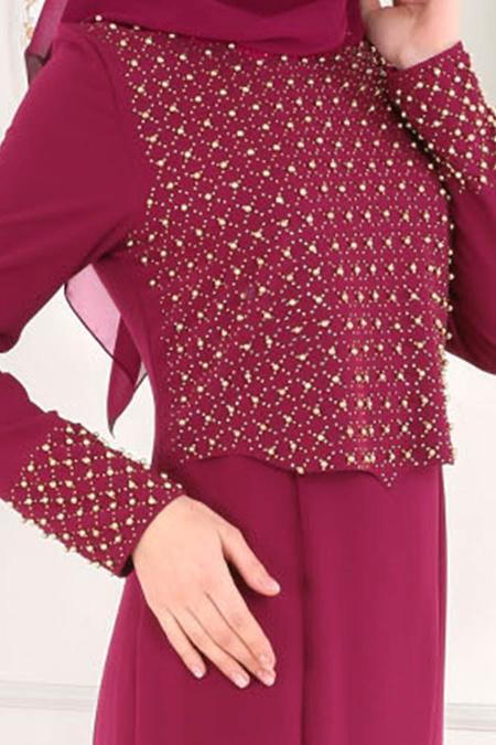 Evening Dresses - Fuchsia Hijab Dress 20020F - 4