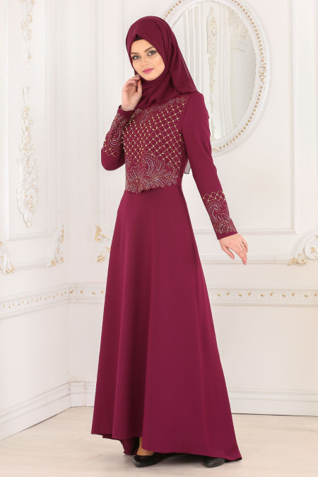 Evening Dresses - Fuchsia Hijab Dress 20070F
