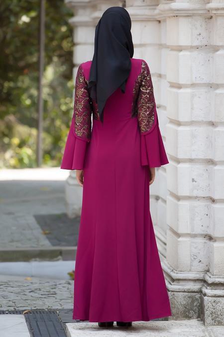 Evening Dresses - Fuchsia Hijab Dress 2124F - 3