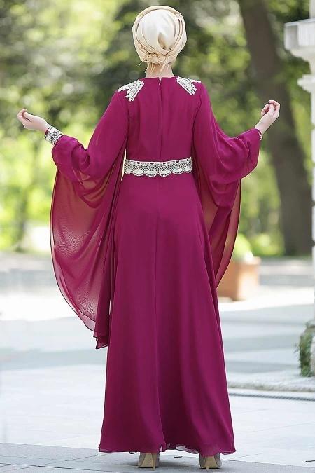 Evening Dresses - Fuchsia Hijab Dress 2133F - 4