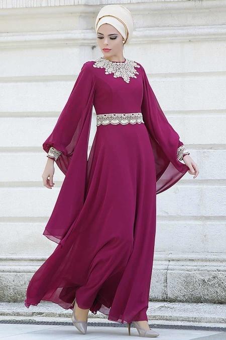 Evening Dresses - Fuchsia Hijab Dress 2133F - 3