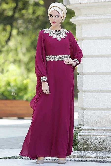 Evening Dresses - Fuchsia Hijab Dress 2133F - 2