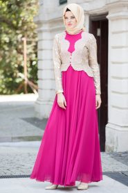Evening Dresses - Fuchsia Hijab Dress 2149F - Thumbnail