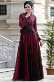 Evening Dresses - Fuchsia Hijab Dress 2150F - Thumbnail
