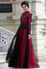 Evening Dresses - Fuchsia Hijab Dress 2150F - Thumbnail