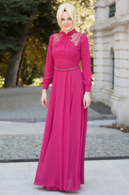 Evening Dresses - Fuchsia Hijab Dress 2156F - Thumbnail