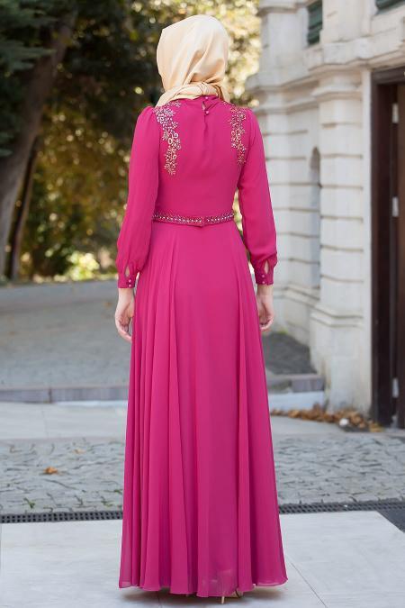 Evening Dresses - Fuchsia Hijab Dress 2156F - 3